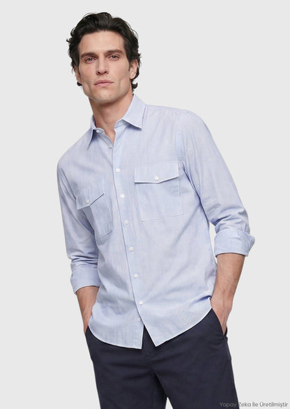Blau Gestreiftes Regular Fit Casual Hemd