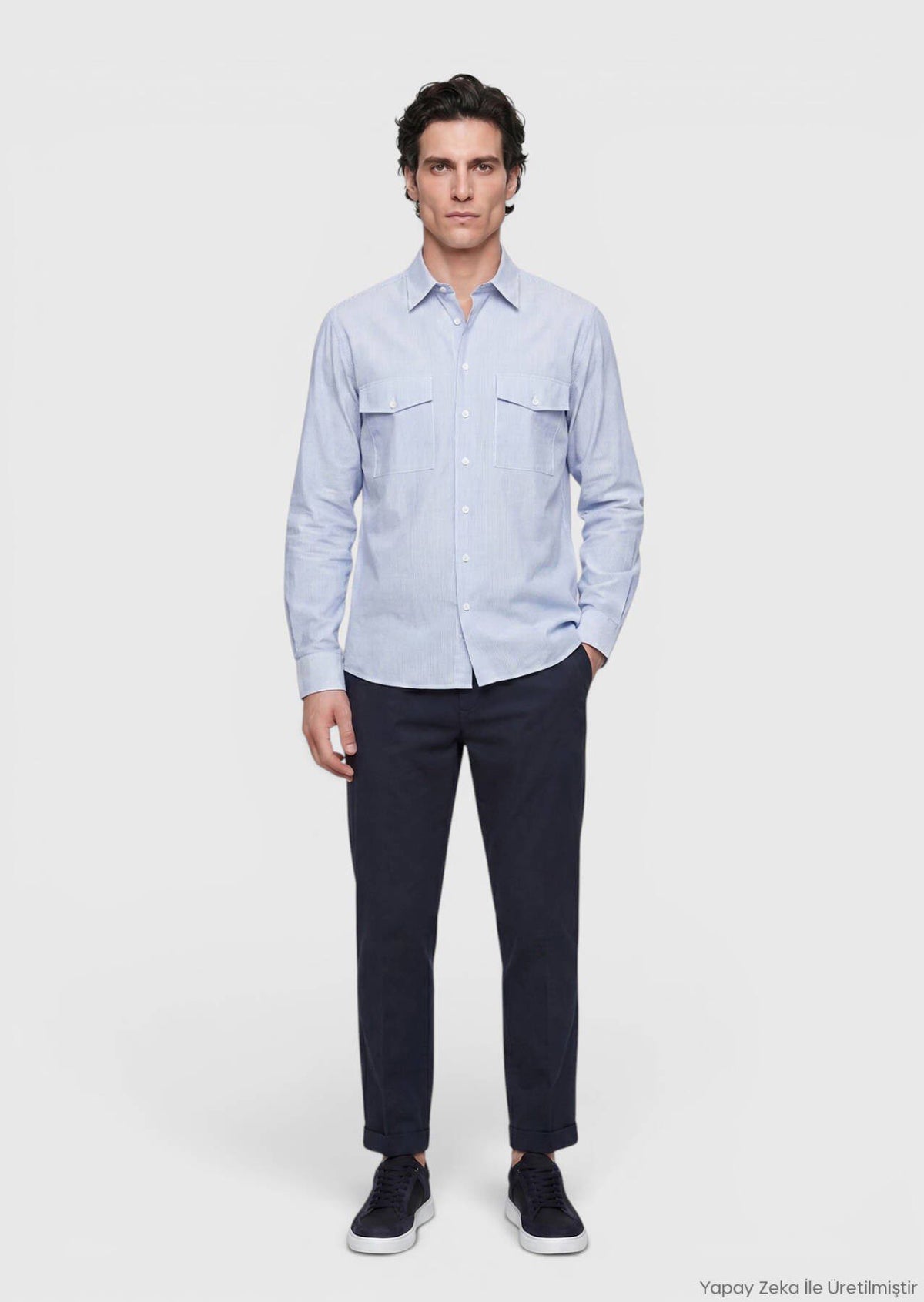 Blau Gestreiftes Regular Fit Casual Hemd