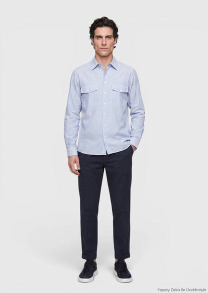 Blau Gestreiftes Regular Fit Casual Hemd