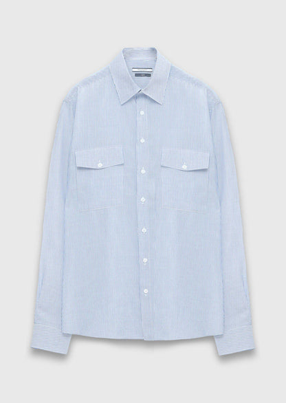 Blau Gestreiftes Regular Fit Casual Hemd