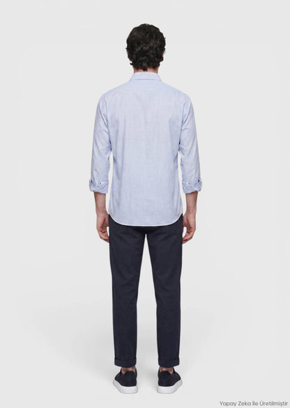 Blau Gestreiftes Regular Fit Casual Hemd