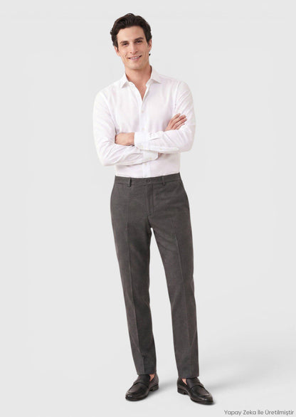 Braune Webstoff Regular Fit Hose