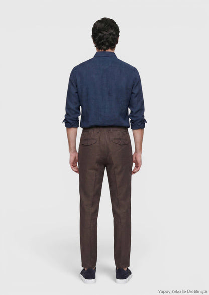 Indigo Unifarben Casual Leinenhemd