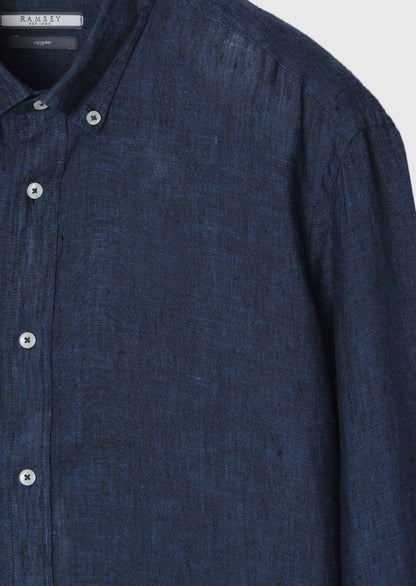 Indigo Unifarben Casual Leinenhemd