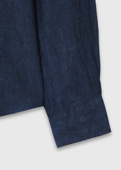 Indigo Unifarben Casual Leinenhemd