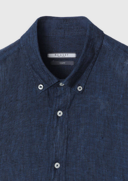 Indigo Unifarben Casual Leinenhemd