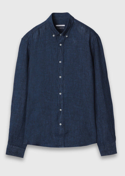 Indigo Unifarben Casual Leinenhemd