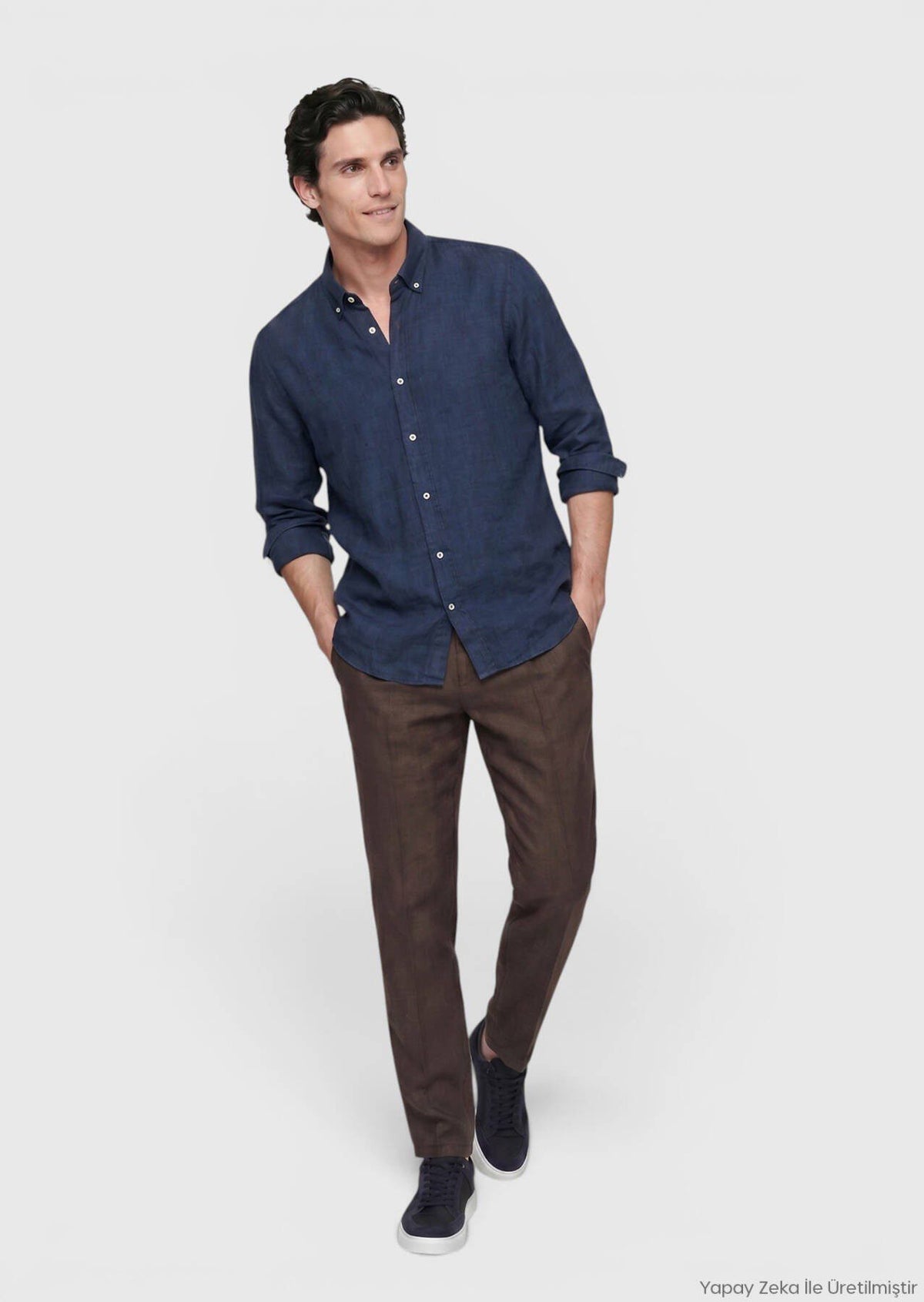 Indigo Unifarben Casual Leinenhemd