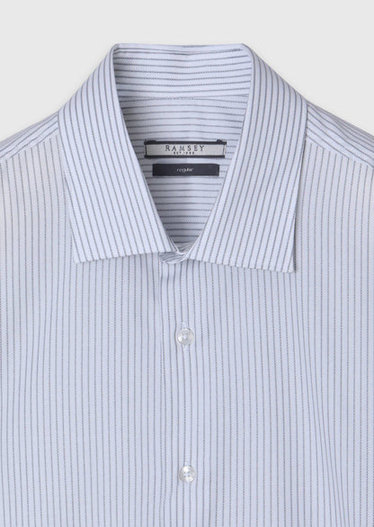 Grau Gestreiftes Regular Fit Baumwollhemd