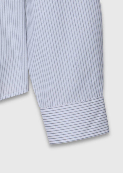 Grau Gestreiftes Regular Fit Baumwollhemd