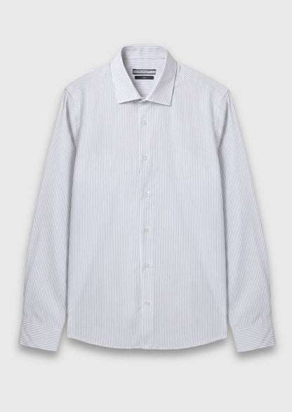 Grau Gestreiftes Regular Fit Baumwollhemd