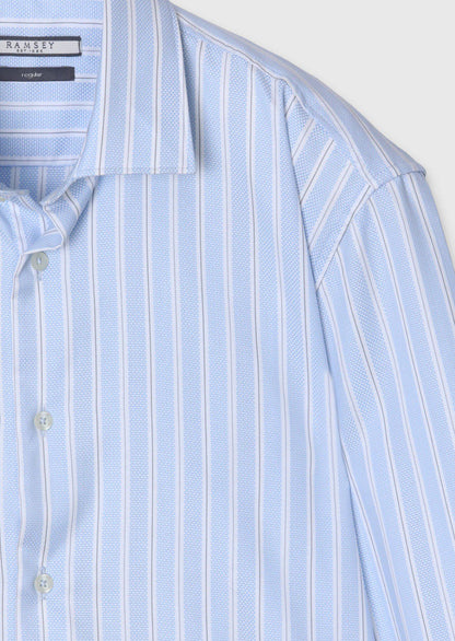 Blau Gestreiftes Regular Fit Baumwollhemd