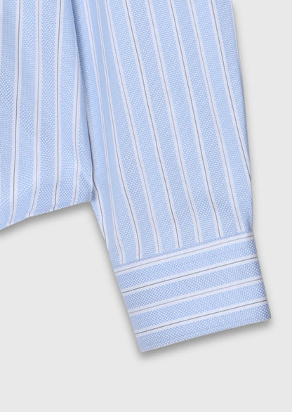 Blau Gestreiftes Regular Fit Baumwollhemd