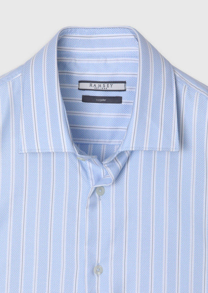 Blau Gestreiftes Regular Fit Baumwollhemd