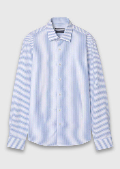 Blau Gestreiftes Regular Fit Hemd 100% Baumwolle