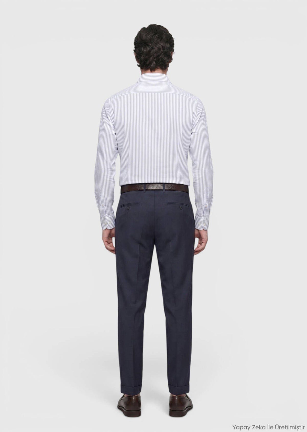 Blau Gestreiftes Regular Fit Hemd 100% Baumwolle