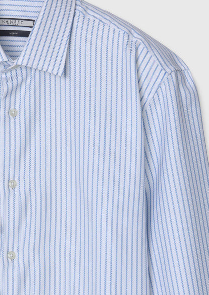 Blau Gestreiftes Regular Fit Hemd 100% Baumwolle