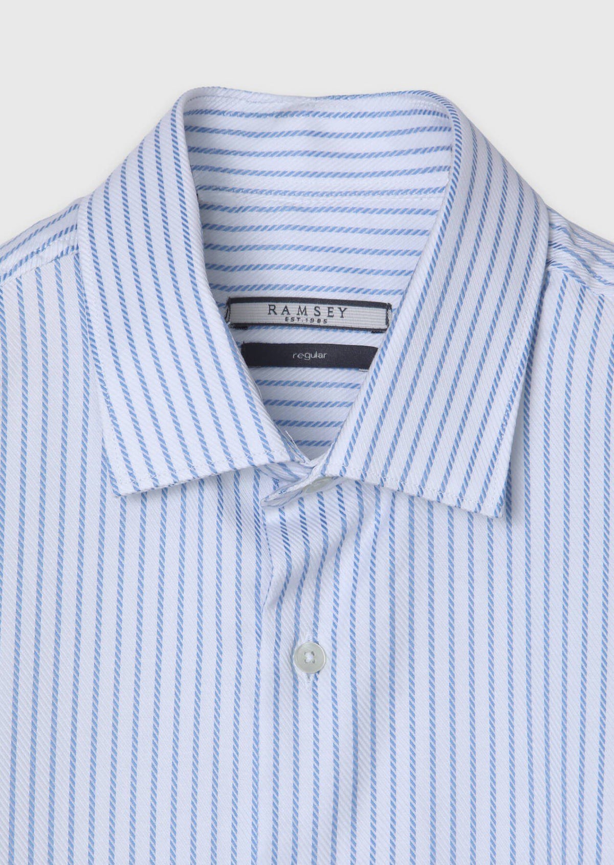 Blau Gestreiftes Regular Fit Hemd 100% Baumwolle