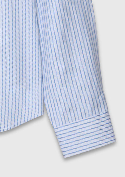 Blau Gestreiftes Regular Fit Hemd 100% Baumwolle