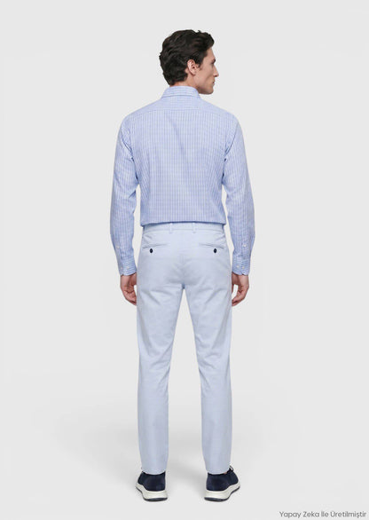 Blau Kariertes Regular Fit Hemd 100% Baumwolle