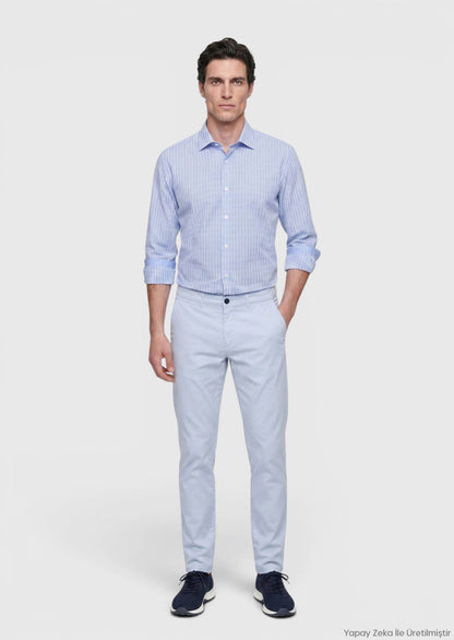 Blau Kariertes Regular Fit Hemd 100% Baumwolle