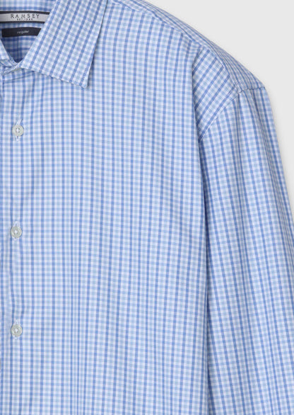 Blau Kariertes Regular Fit Hemd 100% Baumwolle