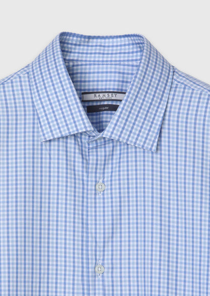 Blau Kariertes Regular Fit Hemd 100% Baumwolle