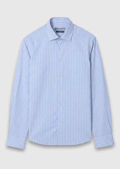 Blau Kariertes Regular Fit Hemd 100% Baumwolle