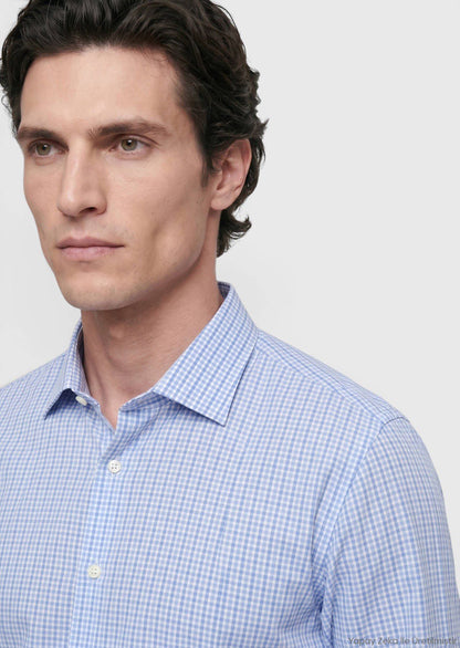 Blau Kariertes Regular Fit Hemd 100% Baumwolle