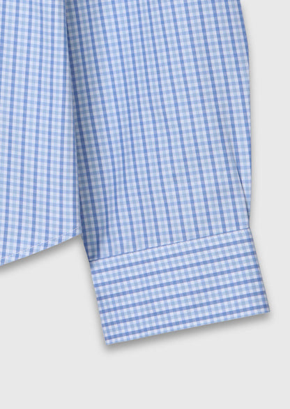 Blau Kariertes Regular Fit Hemd 100% Baumwolle