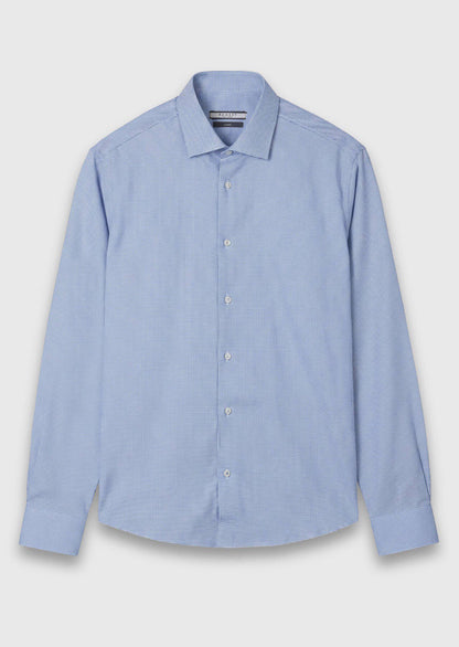 Blaues Micro Regular Fit Hemd 100% Baumwolle