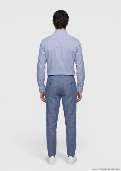 Blaues Micro Regular Fit Hemd 100% Baumwolle