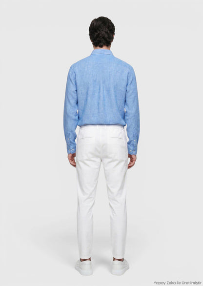 Blaues lässiges Leinenhemd 100% weich