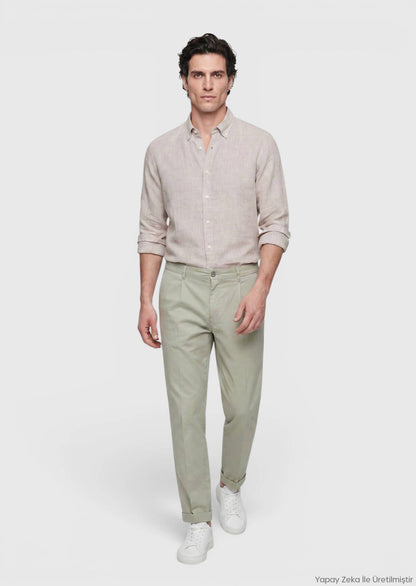Beige Lässiges Leinenhemd 100% weich
