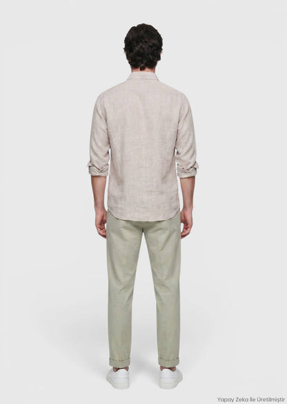 Beige Lässiges Leinenhemd 100% weich