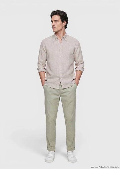 Beige Lässiges Leinenhemd 100% weich