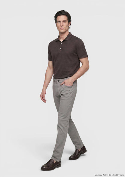 Grau Gewebte Weiche Casual Baumwollhose