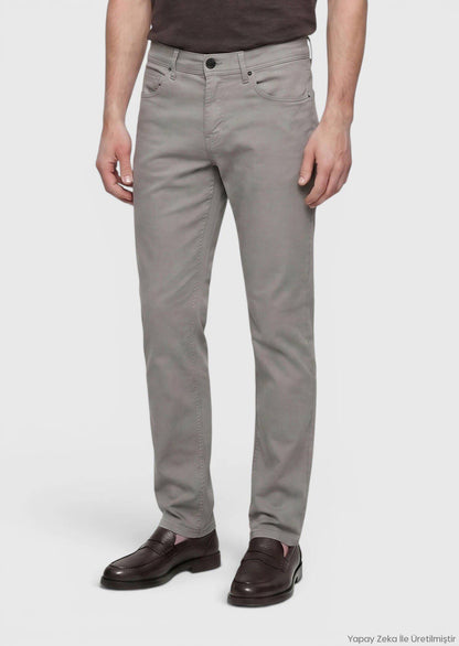 Grau Gewebte Weiche Casual Baumwollhose