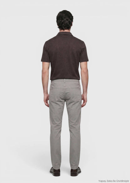 Grau Gewebte Weiche Casual Baumwollhose
