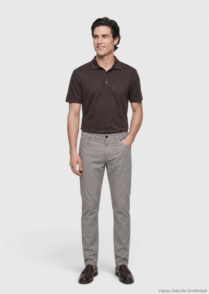 Grau Gewebte Weiche Casual Baumwollhose
