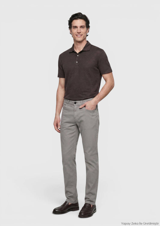 Grau Gewebte Weiche Casual Baumwollhose