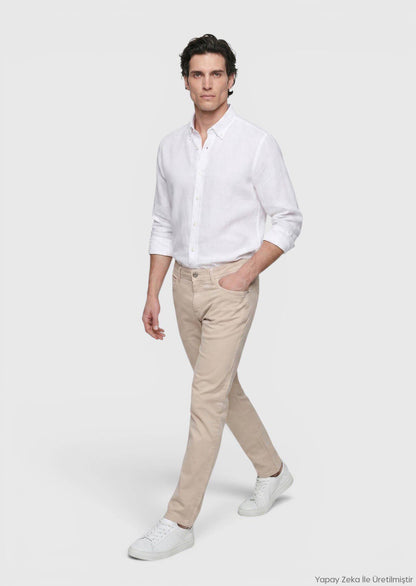 Beige Velours Casual Baumwollhose