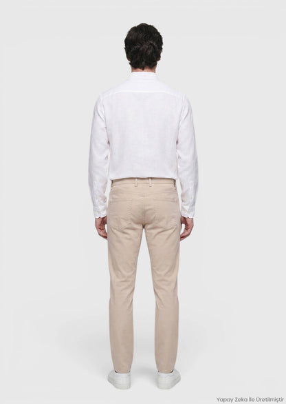Beige Velours Casual Baumwollhose