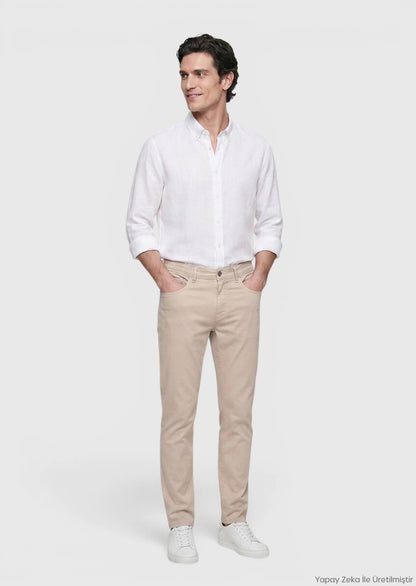 Beige Velours Casual Baumwollhose