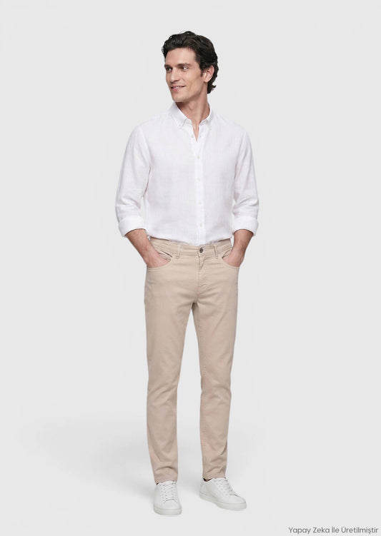 Beige Velours Casual Baumwollhose