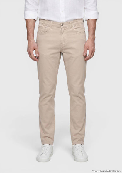 Beige Velours Casual Baumwollhose