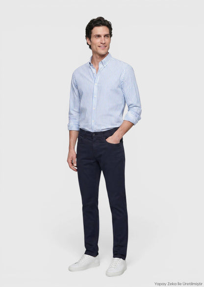Marineblaue Velours Casual-Hose, Slim Fit
