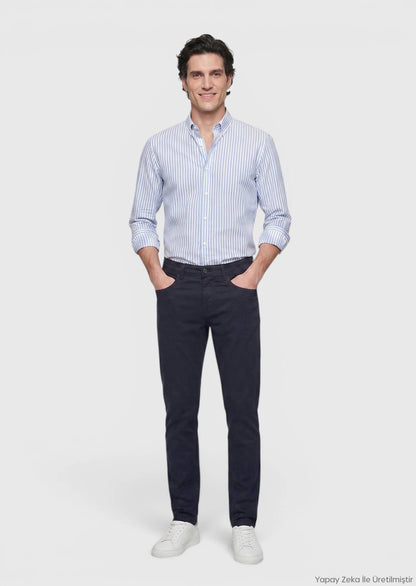 Marineblaue Velours Casual-Hose, Slim Fit