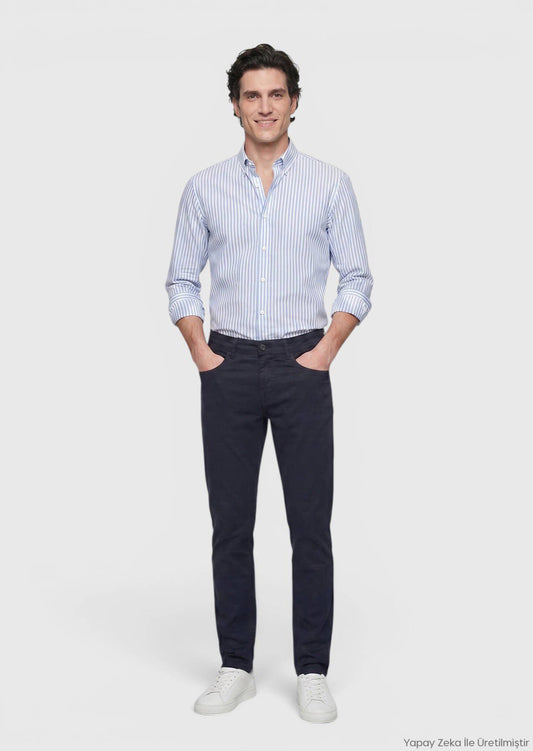 Marineblaue Velours Casual-Hose, Slim Fit
