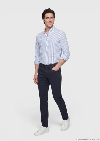 Marineblaue Velours Casual-Hose, Slim Fit